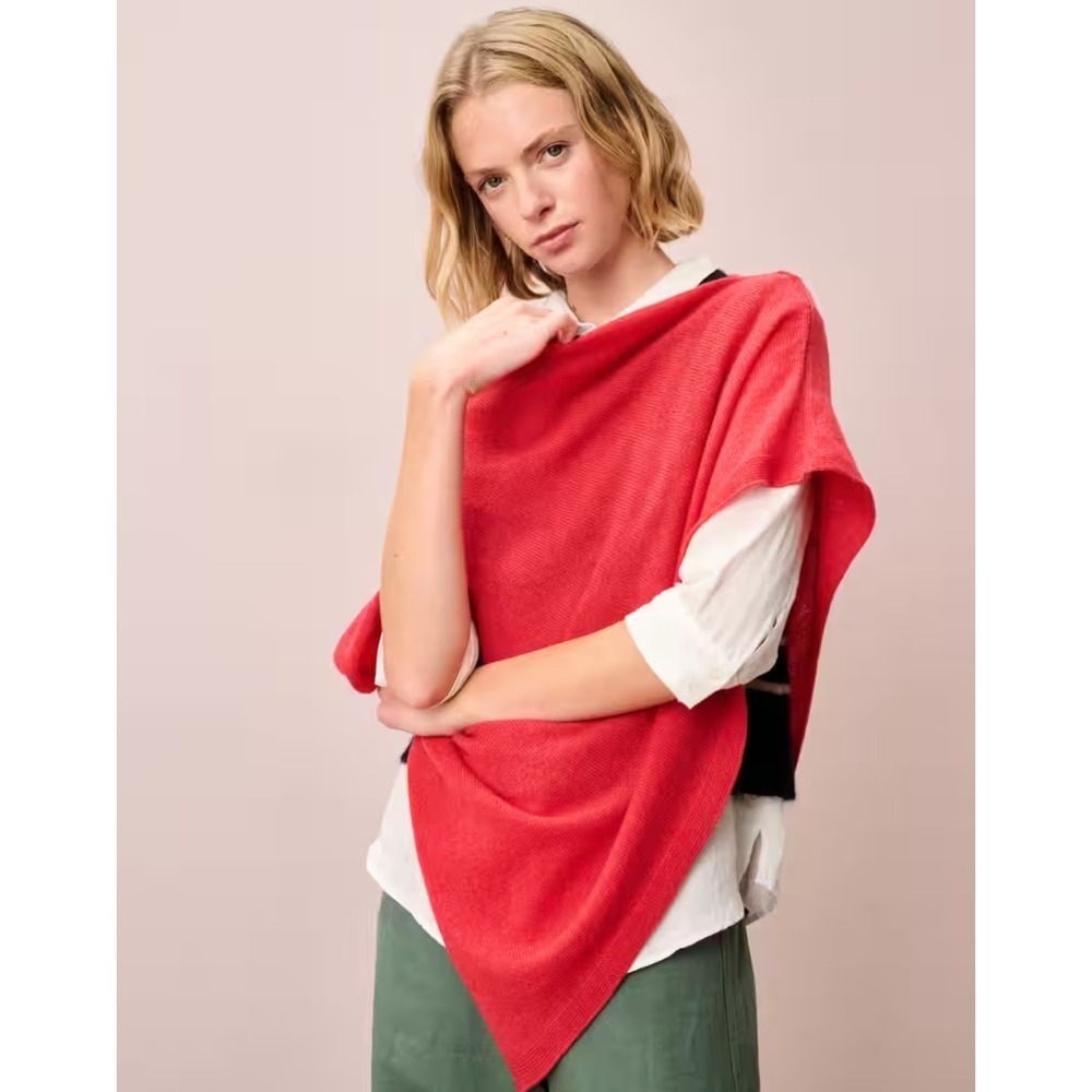 B41 Brora Cashmere Gauzy Knit Poncho Aymmetrical Drape Neck Soft Warm One Size